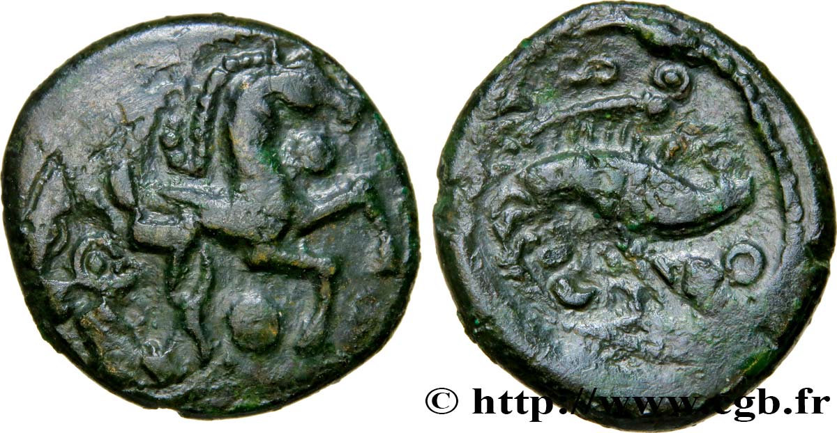GALLIEN - BELGICA - AMBIANI (Region die Amiens) Bronze au cheval et au sanglier, “type des dépôts d’Amiens”, surfrappe SS