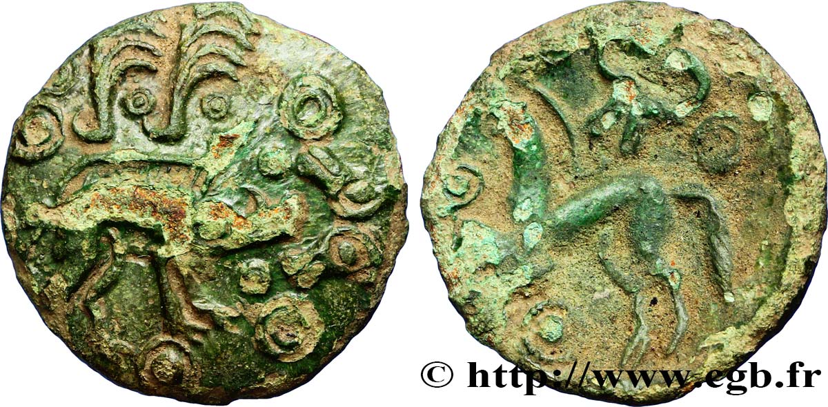 GALLIA BELGICA - AMBIANI (Regione di Amiens) Bronze au sanglier et au cheval , DT. 451 var. BB/q.BB