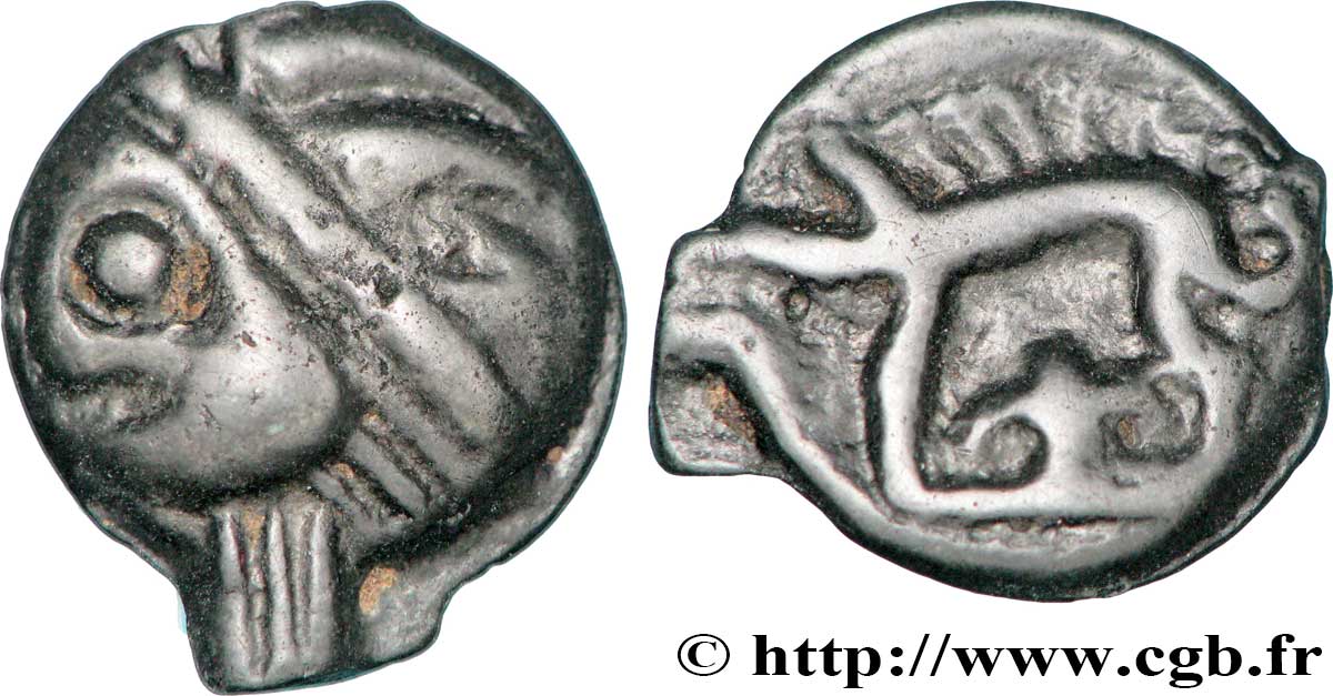 LEUQUES (Région de Toul) Potin à la tête d’indien, classe Ij/h TTB