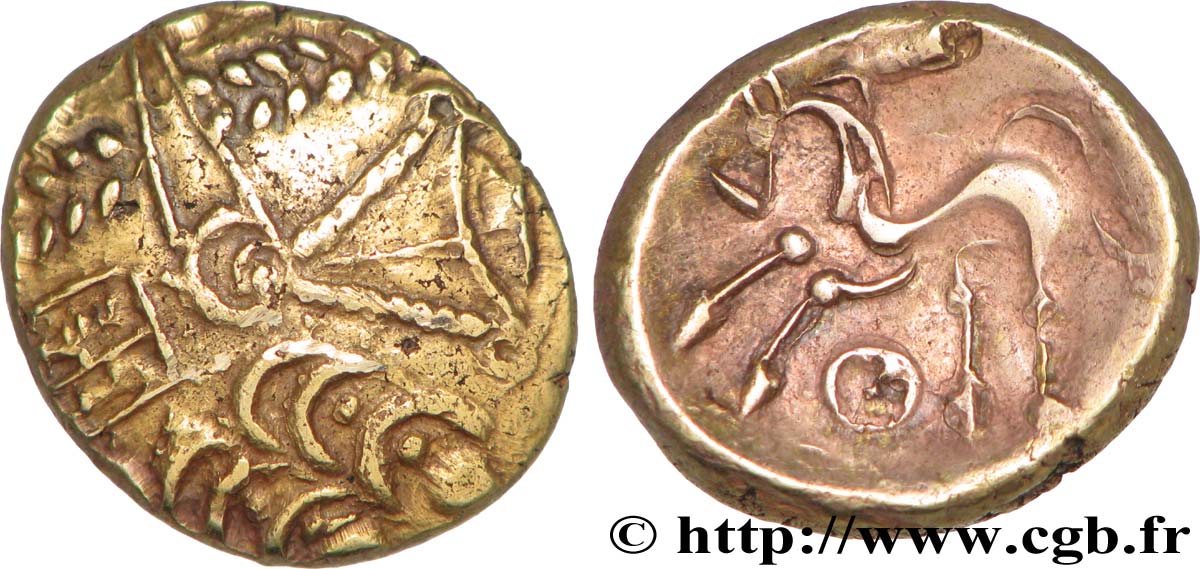 GALLIA BELGICA - SUESSIONES (Regione de Soissons) Statère à l œil, stylisé - cheval à gauche, var. 5 q.SPL/BB