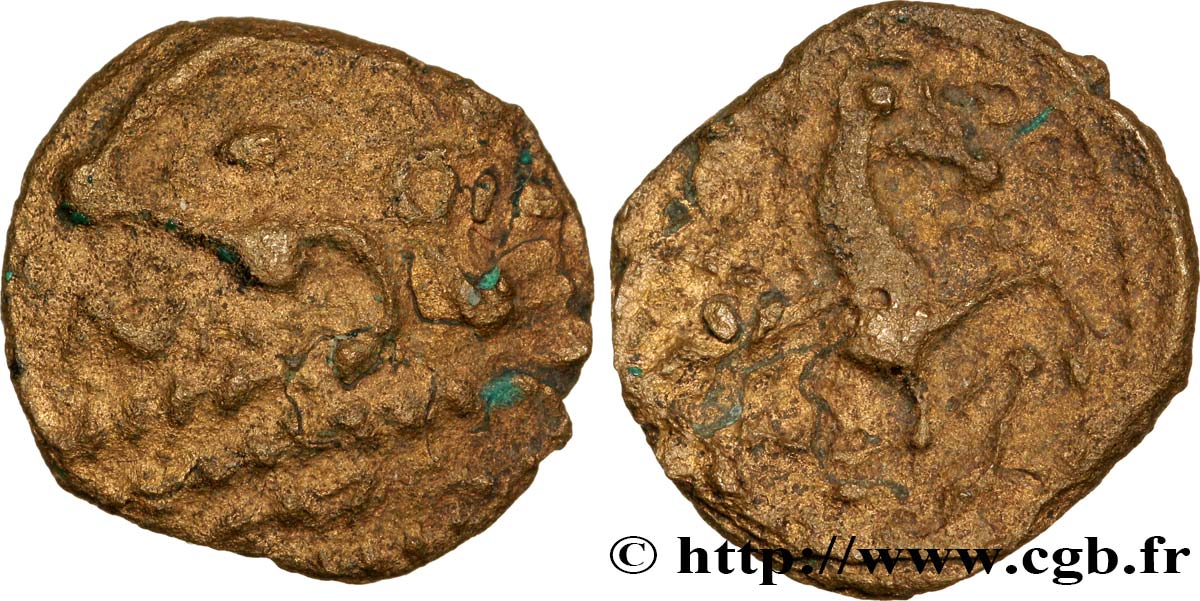 GALLIA - BELGICA - BELLOVACI (Región de Beauvais) Quart de statère en bronze à l astre, tête à gauche BC+