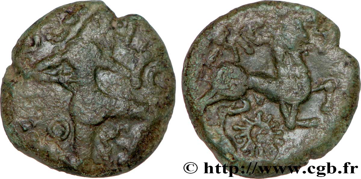 GALLIA - BELGICA - BELLOVACI (Región de Beauvais) Bronze au personnage courant, aux astres BC+/MBC