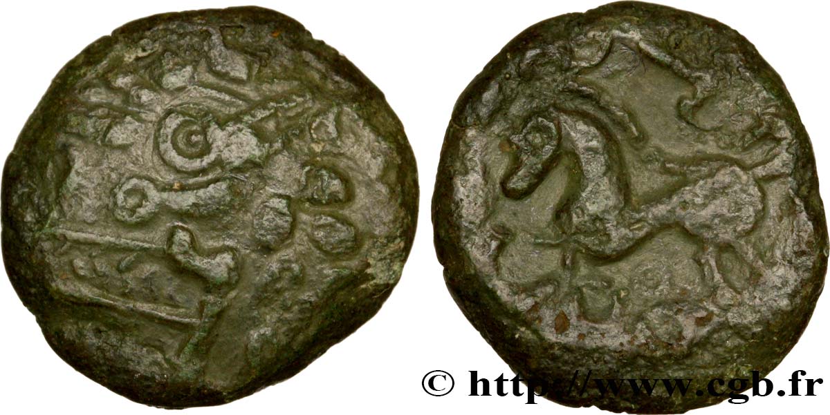 GALLIA BELGICA - AMBIANI (Región de Amiens) Bronze composite au cheval BC/BC+