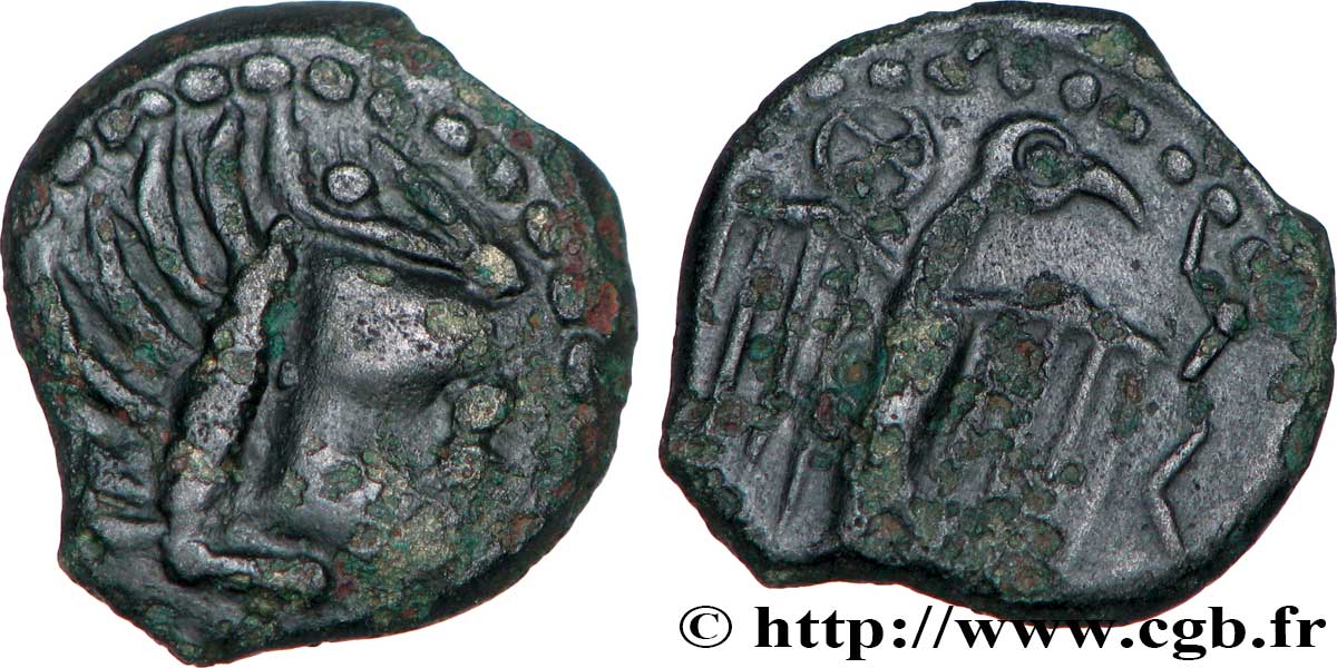 GALLIA - CARNUTES (Región de la Beauce) Bronze à l’aigle et à la rouelle, tête à droite MBC