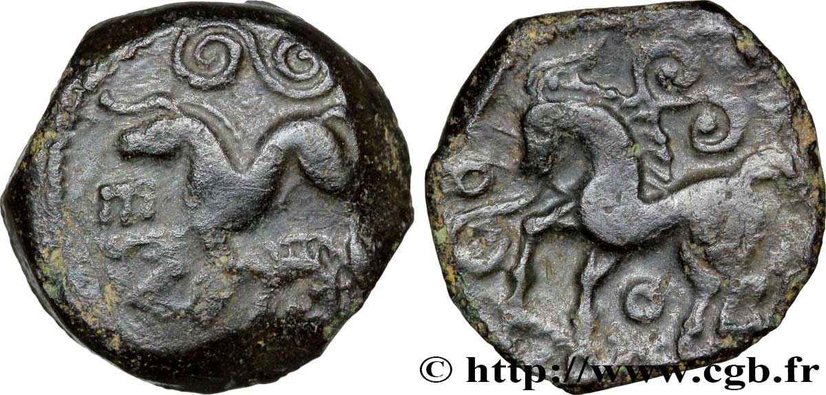 GALLIA - AULERCI EBUROVICES (Regione d Evreux) Bronze EPV au cheval et au sanglier enseigne BB