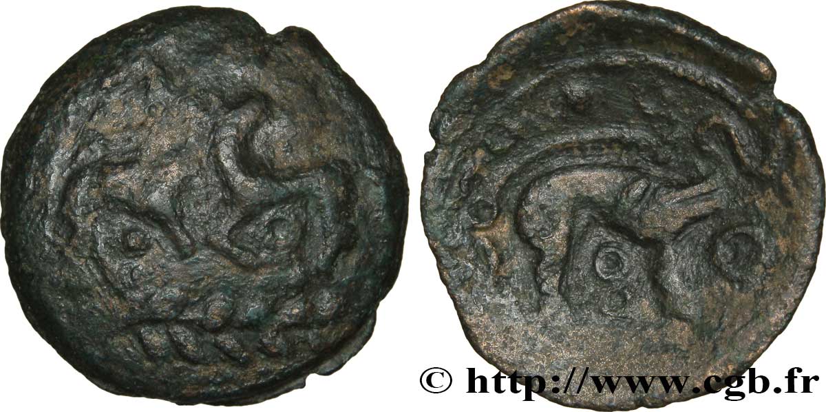GALLIA - AULERCI EBUROVICES (Región d Evreux) Bronze aux animaux affrontés BC/BC+