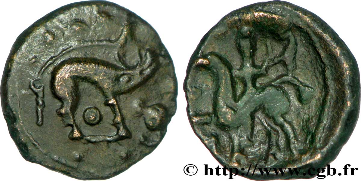 GALLIEN - BELGICA - AMBIANI (Region die Amiens) Bronze au sanglier et au cavalier tenant un sanglier enseigne fVZ