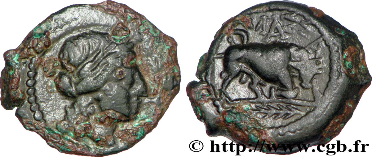 MASSALIA - MARSEILLE Bronze au taureau (hémiobole ?), à la palme TTB+/SUP