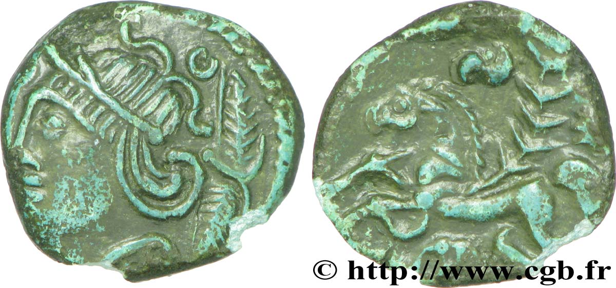 VÉLIOCASSES (Région du Vexin normand) Bronze SVTICOS, classe III à la tête casquée TTB+/SUP