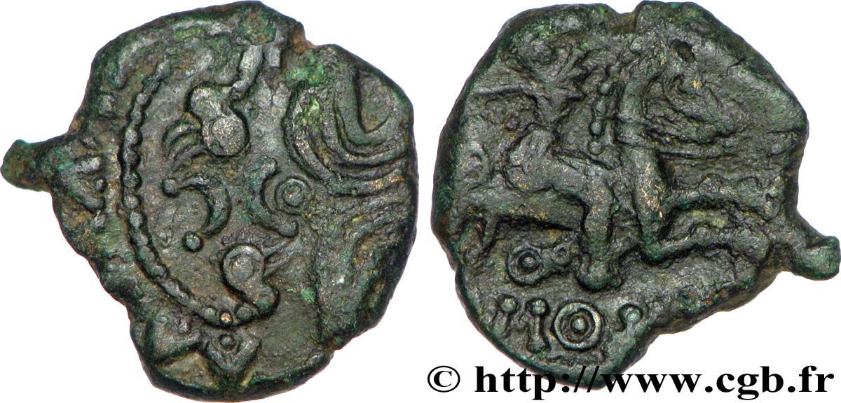 GALLIEN - BELGICA - AMBIANI (Region die Amiens) Bronze IMONIO au cavalier et aux volutes SS