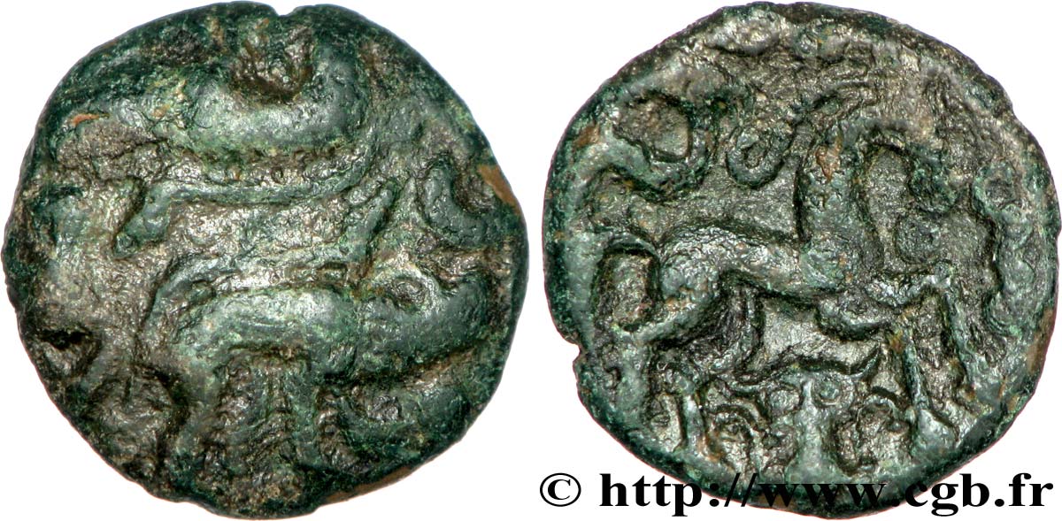GALLIA BELGICA - AMBIANI (Región de Amiens) Bronze aux sangliers affrontés BC/BC+