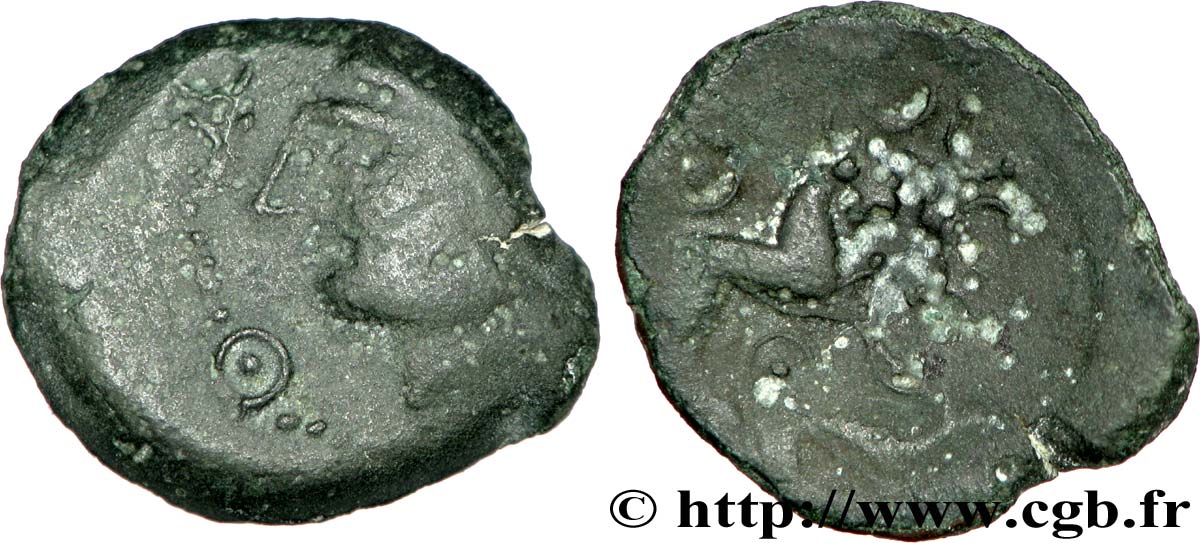 GALLIA - AULERCI EBUROVICES (Región d Evreux) Bronze au cheval et au sanglier BC+