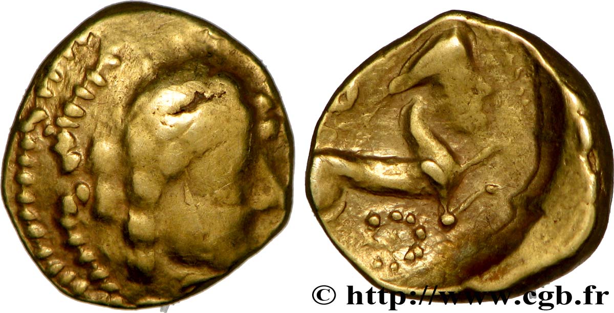 VENETI (Regione di Vannes) Quart de statère d’or “de Ploërmel”, à la rouelle perlée q.BB