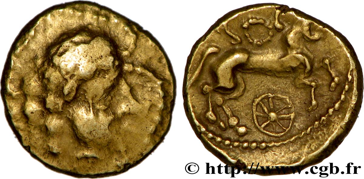 VENETI (Regione di Vannes) Quart de statère d’or “de Ploërmel”, à la rouelle à huit rayons q.BB/q.SPL