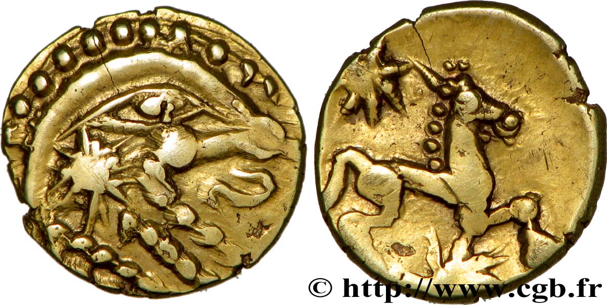 GALLIA - BELGICA - BELLOVACI (Región de Beauvais) Quart de statère d or à l astre, cheval à droite EBC