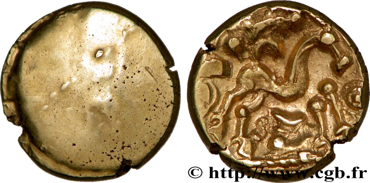 AMBIENS (Région d&nbsp;Amiens) Statère d&nbsp;or uniface, revers aux esses et au globule perlé SUP