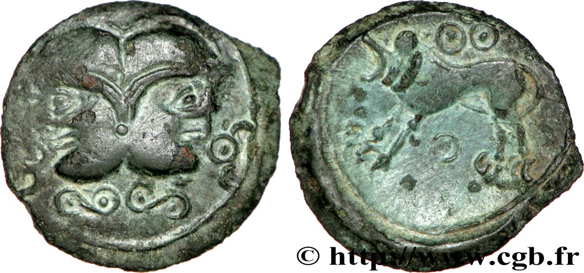 GALLIEN - BELGICA - SUESSIONES (Region die Soissons) Bronze à la tête janiforme, classe II aux annelets pointés fVZ