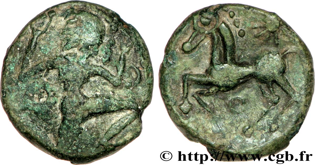 GALLIA - BELGICA - BELLOVACI (Región de Beauvais) Bronze au personnage courant, cheval à gauche BC+/MBC