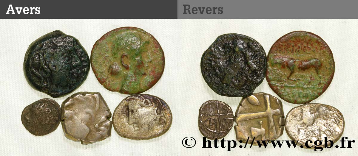 GAULE BELGIQUE - CELTIQUE Lot de 2 bronzes, 1 drachmes, 1 denier et 1 obole lot