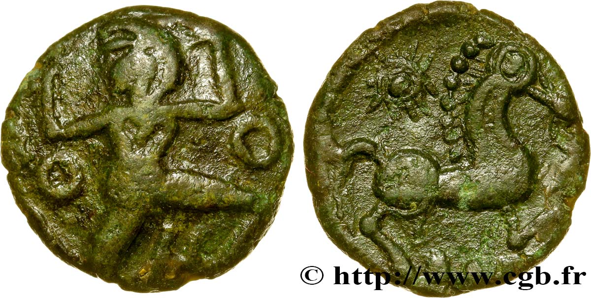 GALLIA - BELGICA - BELLOVACI (Regione di Beauvais) Bronze au personnage courant, à l’astre BB/q.SPL