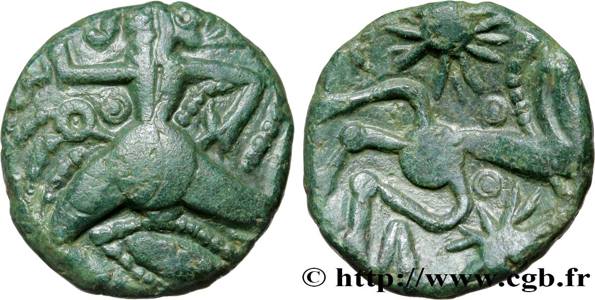 GALLIEN - BELGICA - BELLOVACI (Region die Beauvais) Bronze au personnage courant, aux astres VZ