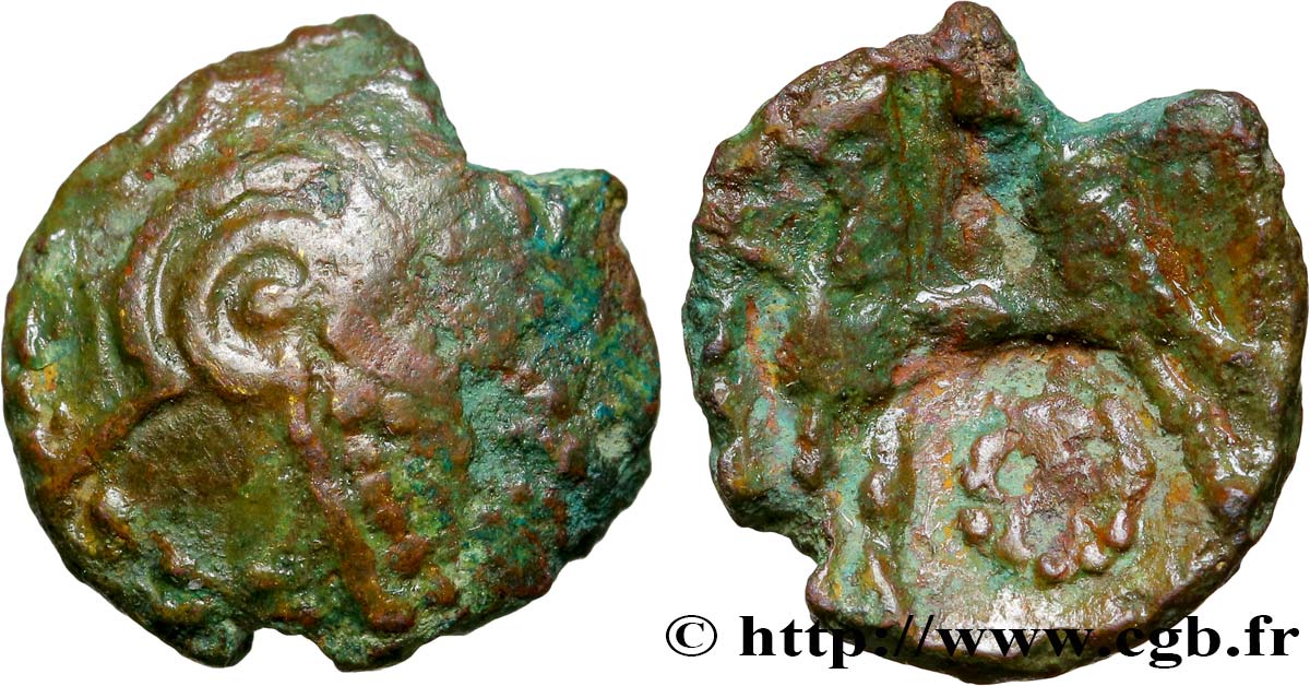 EDUENS, ÆDUI / ARVERNI, UNSPECIFIED Quart de statère de bronze, type de Siaugues-Saint-Romain VF/XF