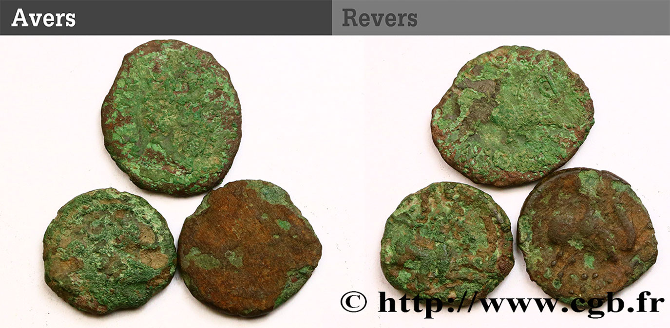 GALLIA BELGICA - AMBIANI (Región de Amiens) Lot de 3 bronzes IMONIN au cavalier lote