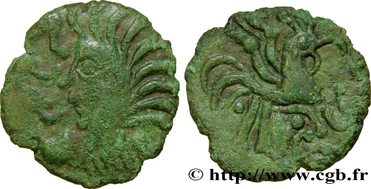 GALLIEN - BELGICA - BELLOVACI (Region die Beauvais) Bronze au coq à tête humaine S/SS