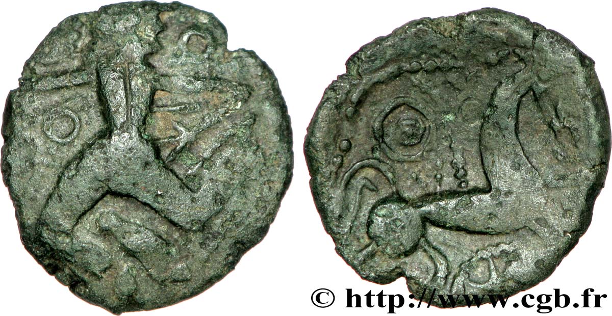 GALLIA - BELGICA - BELLOVACI (Regione di Beauvais) Bronze au personnage courant à gauche, revers à la rouelle q.SPL/BB