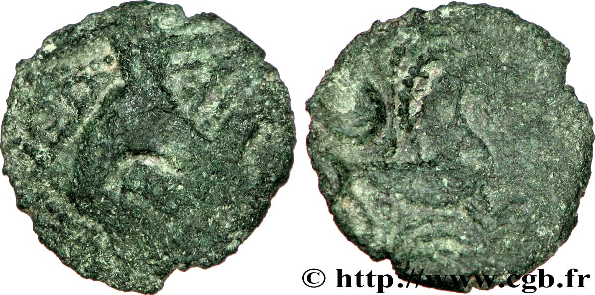 GALLIEN - BELGICA - BELLOVACI (Region die Beauvais) Bronze au personnage courant, à l’astre rayonnant fSS