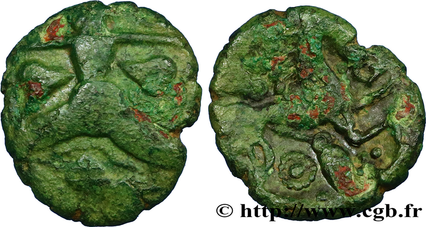 BELLOVAQUES (Région de Beauvais) Bronze au personnage courant, aux feuilles et aux épis TB