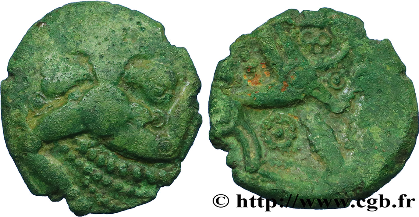 GALLIA - BELGICA - BELLOVACI (Regione di Beauvais) Bronze au personnage courant, aux feuilles et aux épis q.BB