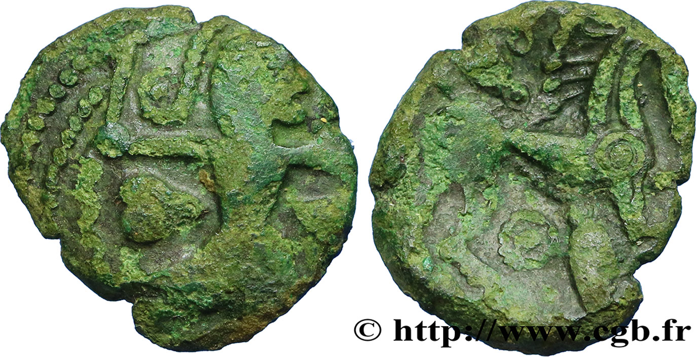 GALLIA - BELGICA - BELLOVACI (Región de Beauvais) Bronze au personnage courant, aux feuilles et aux épis BC