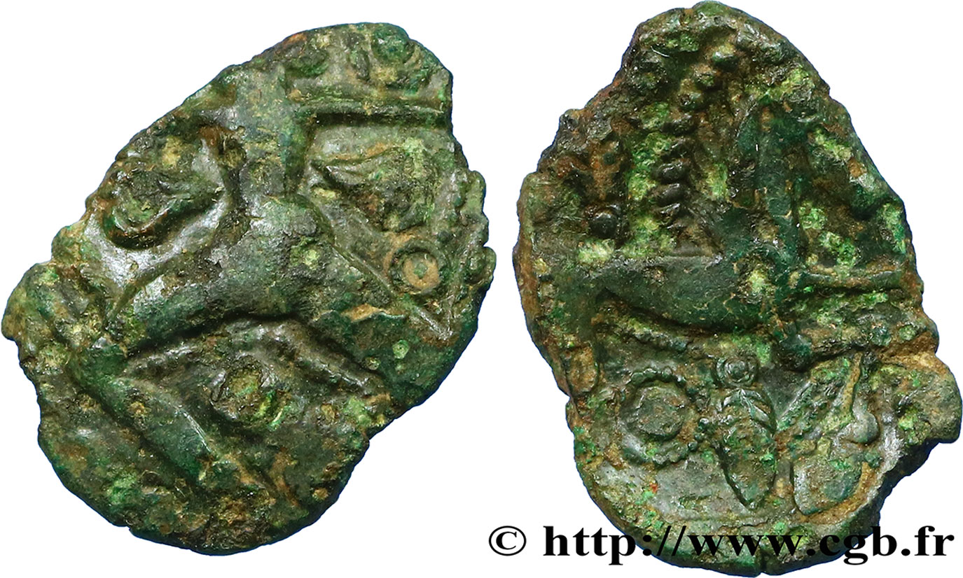 GALLIA - BELGICA - BELLOVACI (Regione di Beauvais) Bronze au personnage courant, aux feuilles et aux épis q.BB/BB