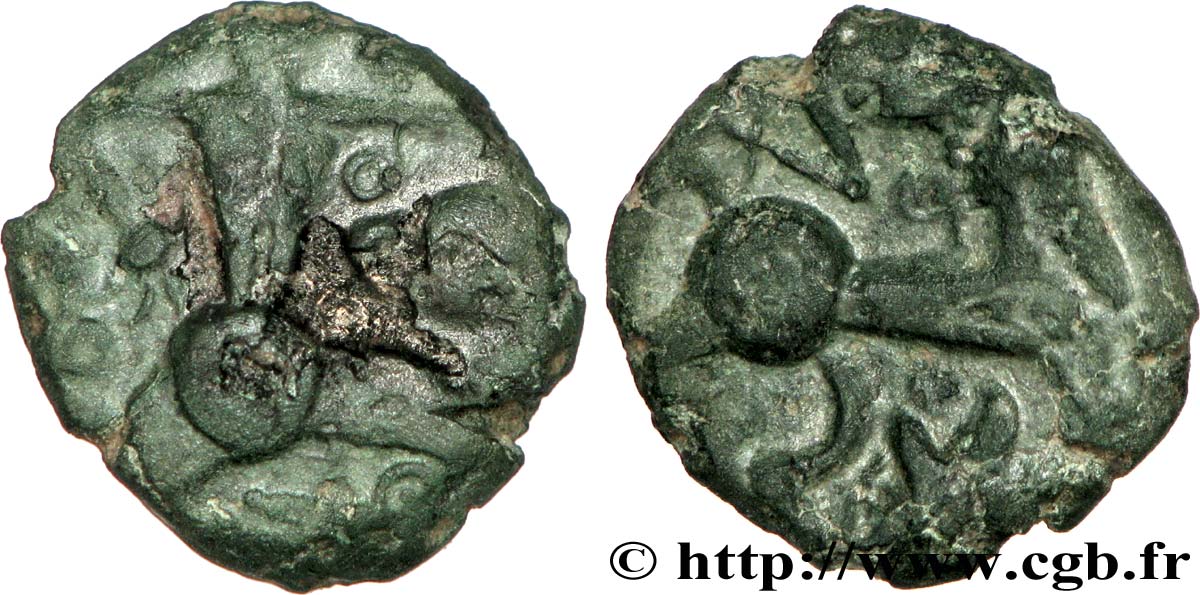 GALLIEN - BELGICA - BELLOVACI (Region die Beauvais) Bronze au personnage courant, aux sangliers et à la tête coupée fSS