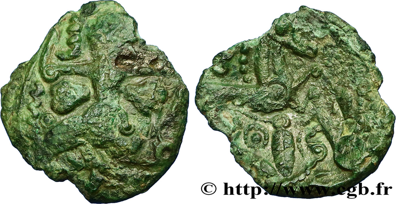 GALLIA - BELGICA - BELLOVACI (Región de Beauvais) Bronze au personnage courant, aux feuilles et aux épis BC+