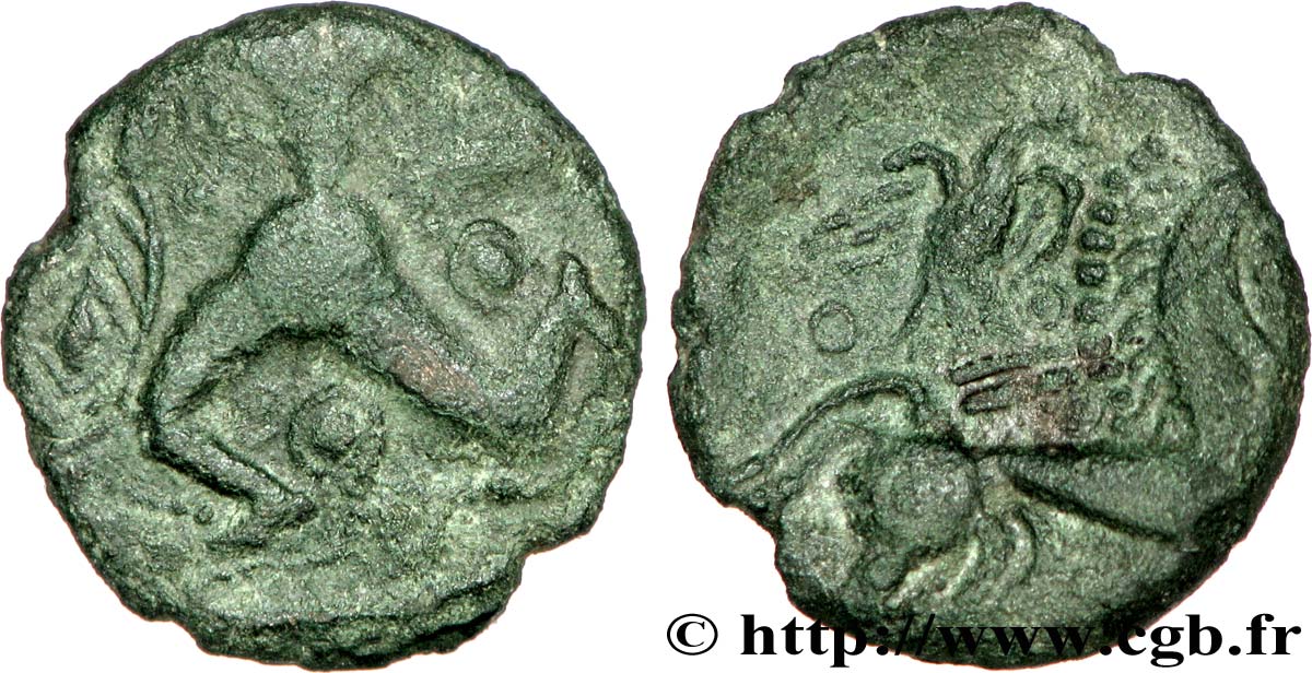 GALLIA - BELGICA - BELLOVACI (Regione di Beauvais) Bronze au personnage courant, au bouclier, à l’aigle et au sanglier q.BB/BB