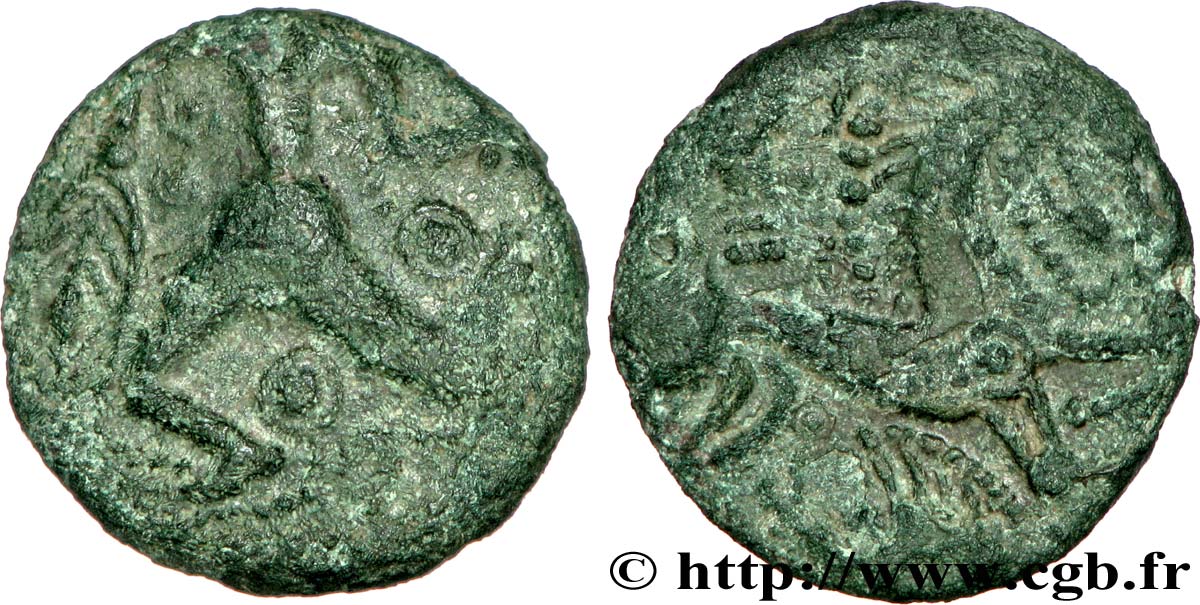 GALLIA - BELGICA - BELLOVACI (Región de Beauvais) Bronze au personnage courant, au bouclier, à l’aigle et au sanglier BC/BC+