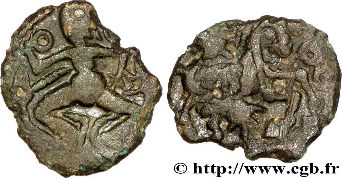 GALLIEN - BELGICA - BELLOVACI (Region die Beauvais) Bronze au personnage courant, de face fVZ/fSS