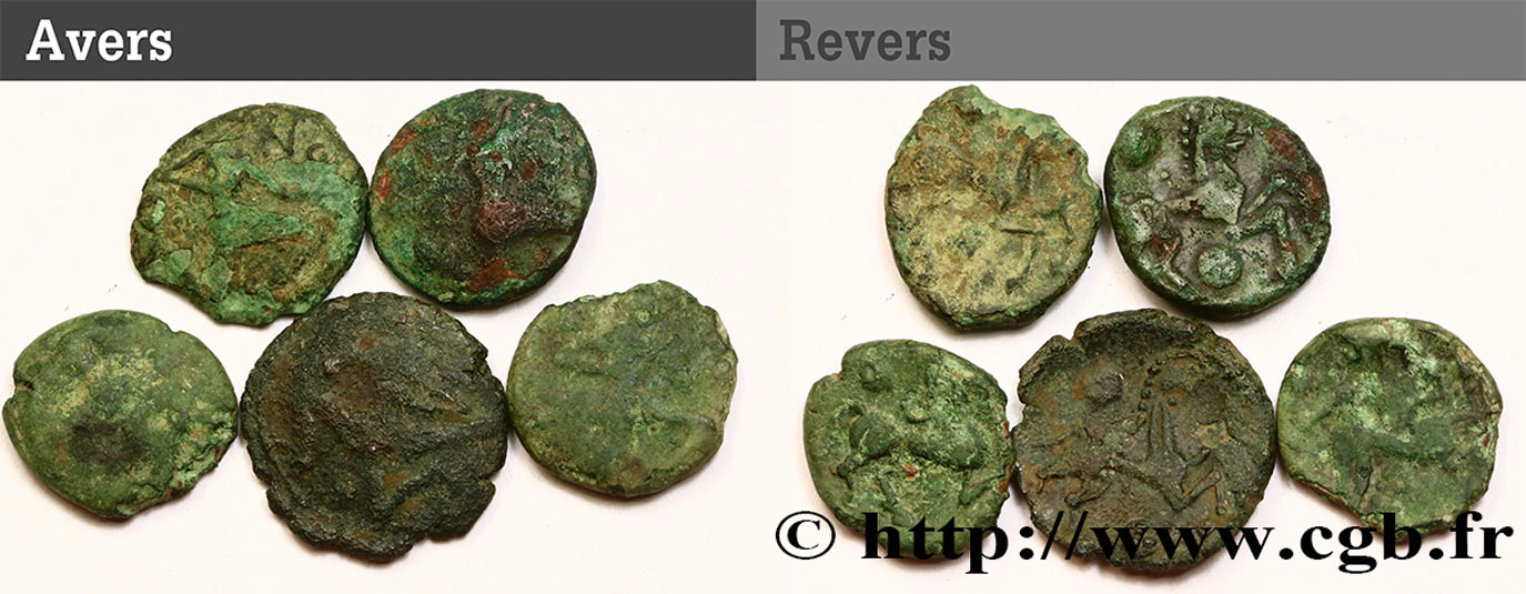 GALLIA - BELGICA - BELLOVACI (Región de Beauvais) Lot de 5 bronzes au personnage courant et à l’androcéphale lote