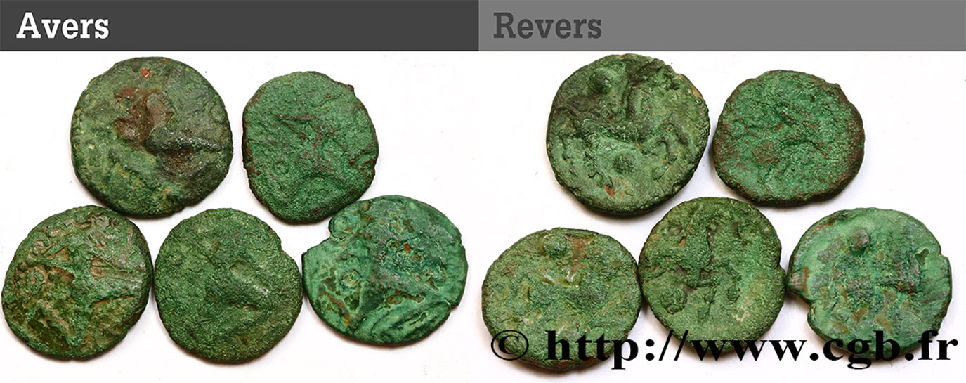 GALLIA - BELGICA - BELLOVACI (Región de Beauvais) Lot de 5 bronzes au personnage courant et à l’androcéphale lote