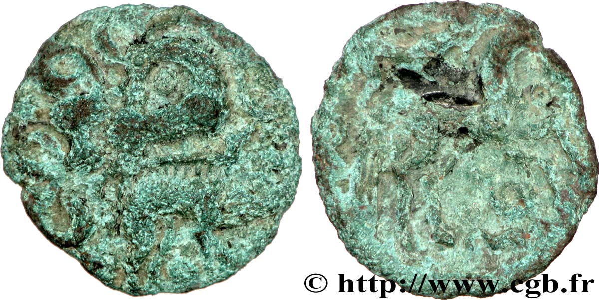 GALLIA BELGICA - AMBIANI (Región de Amiens) Bronze aux animaux affrontés BC