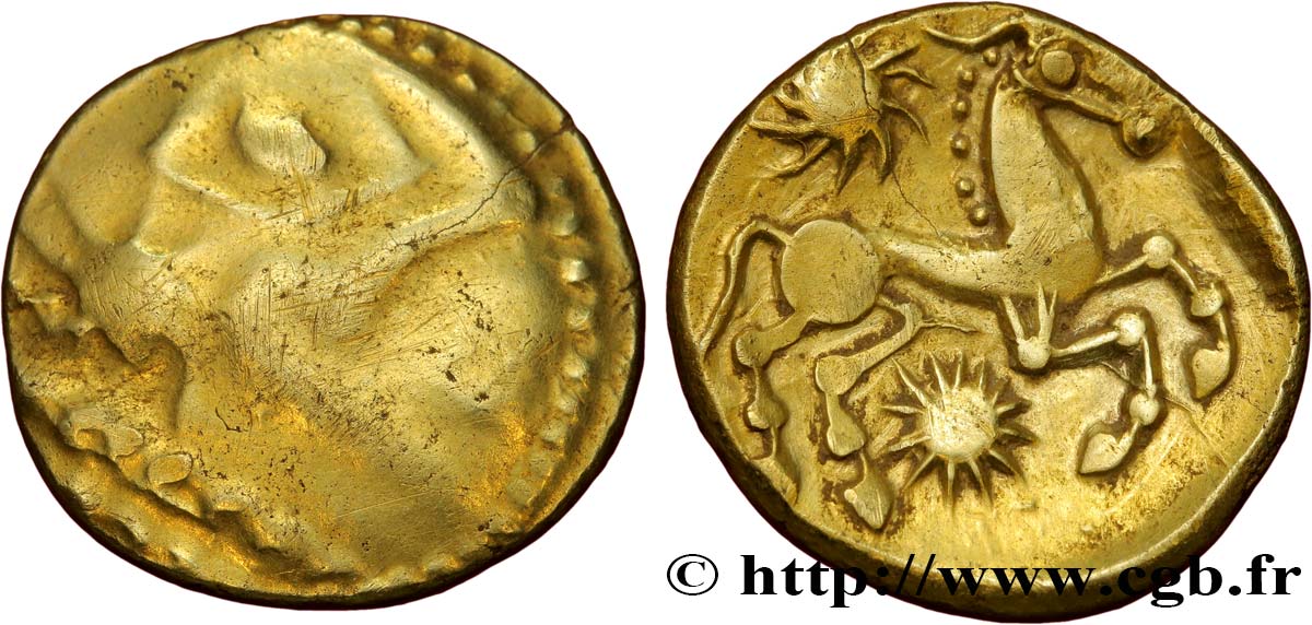GALLIA - BELGICA - BELLOVACI (Región de Beauvais) Statère d or à l astre, cheval à droite BC/EBC