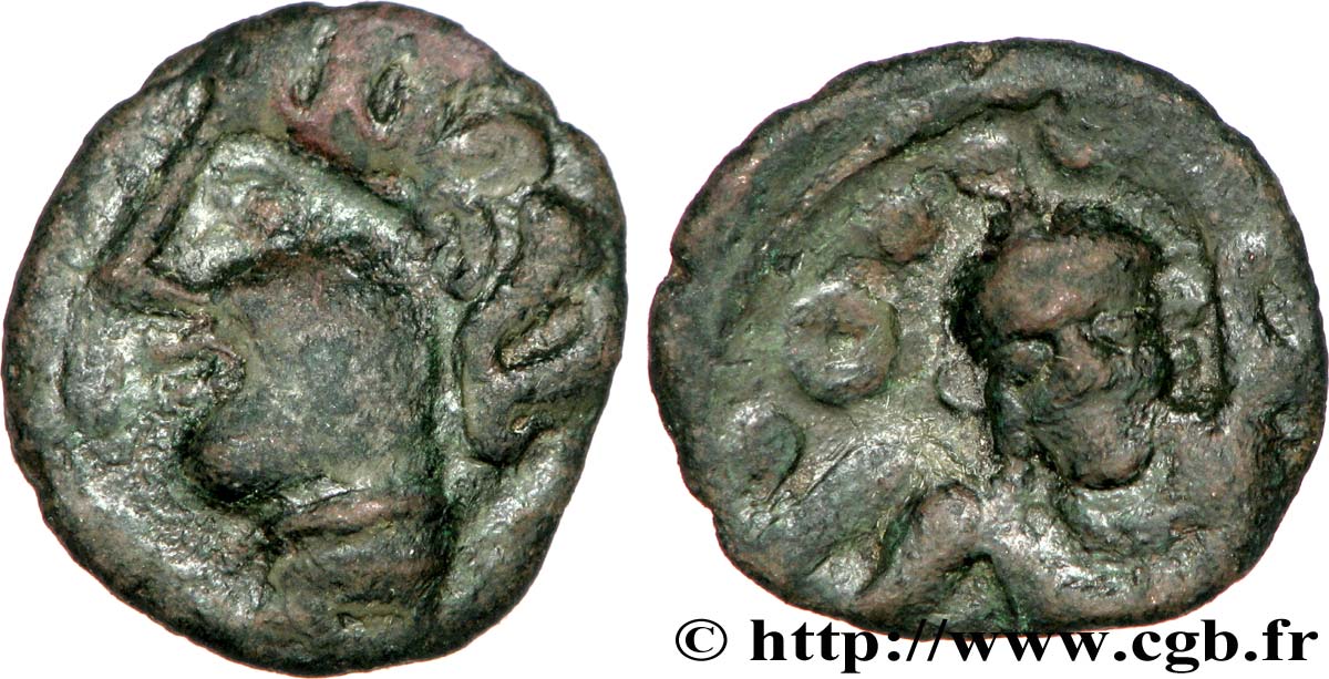 GALLIEN - BELGICA - AMBIANI (Region die Amiens) Bronze au cheval et à la tête de face fSS