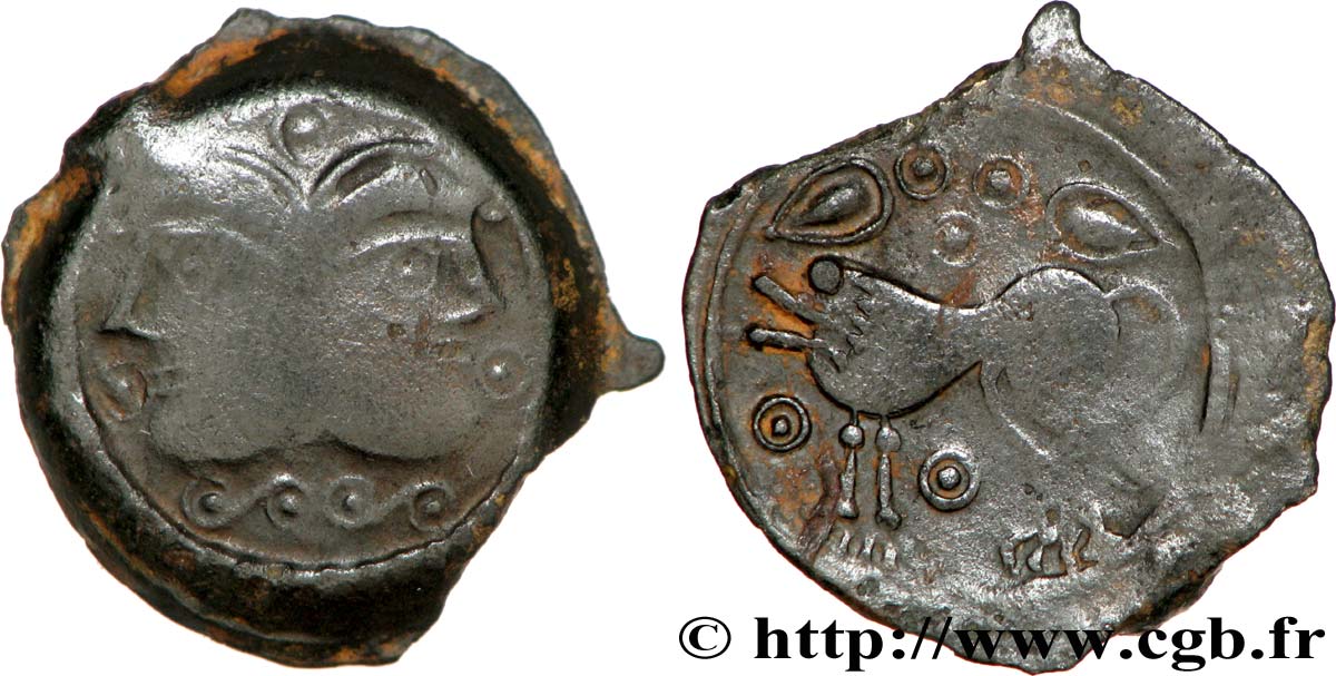 GALLIEN - BELGICA - SUESSIONES (Region die Soissons) Bronze à la tête janiforme, classe III SS