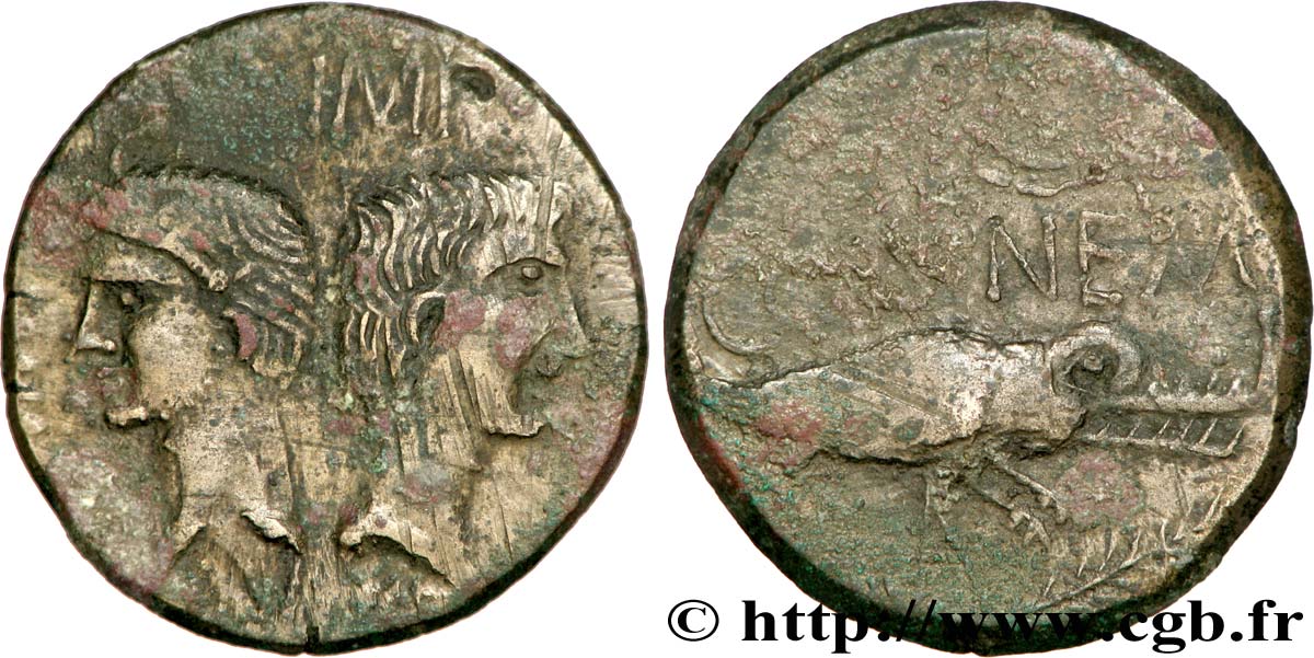NEMAUSUS - NIMES - AUGUSTUS and AGRIPPA Dupondius COL NEM - Agrippa barbu XF
