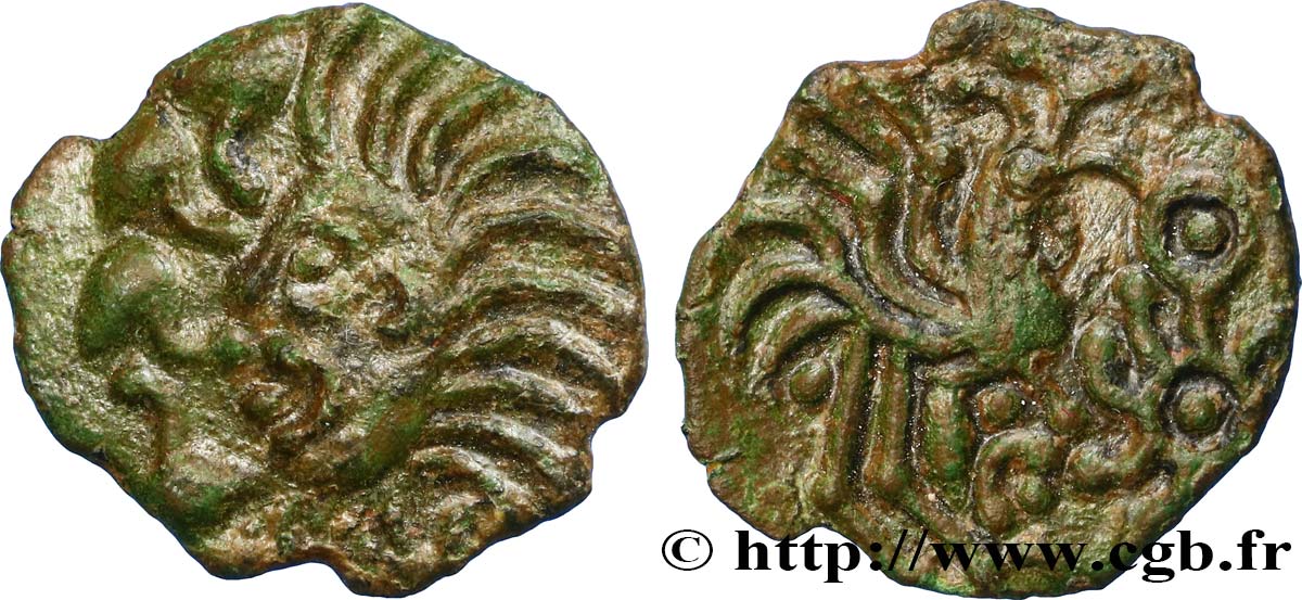 GALLIA - BELGICA - BELLOVACI (Región de Beauvais) Bronze au coq à tête humaine MBC+/EBC