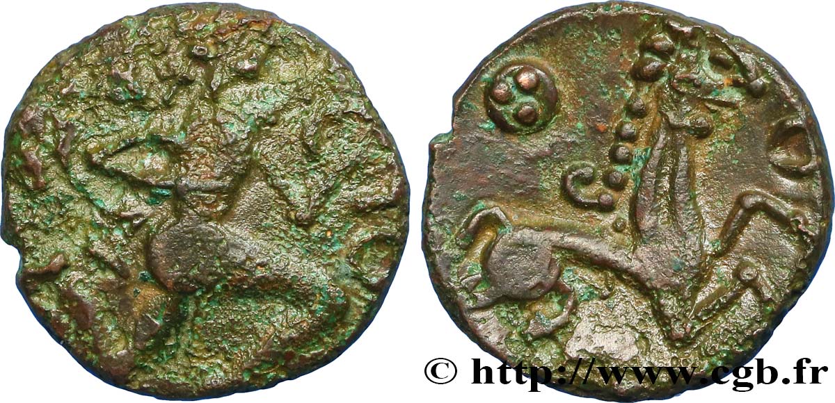 GALLIA - BELGICA - BELLOVACI (Región de Beauvais) Bronze au personnage courant et à l’androcéphale BC+/EBC