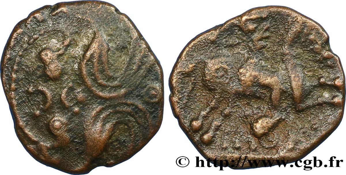 GALLIA BELGICA - AMBIANI (Región de Amiens) Bronze IMONIO au cavalier et aux volutes BC+