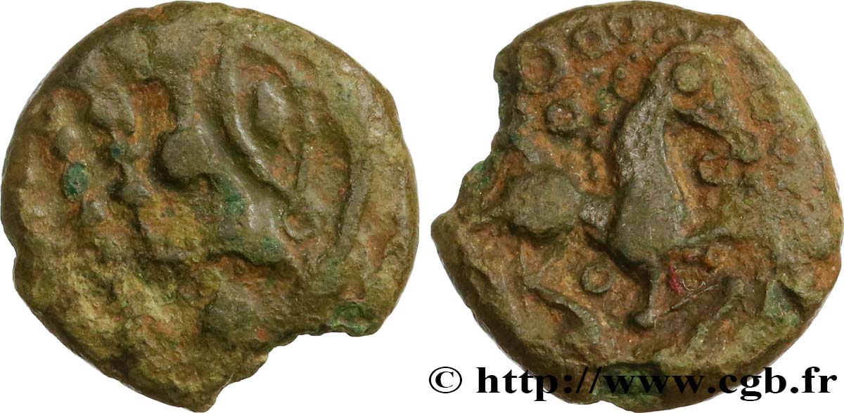 GALLIEN - BELGICA - BELLOVACI (Region die Beauvais) Quart de statère en bronze à l astre, tête à gauche fSS/S